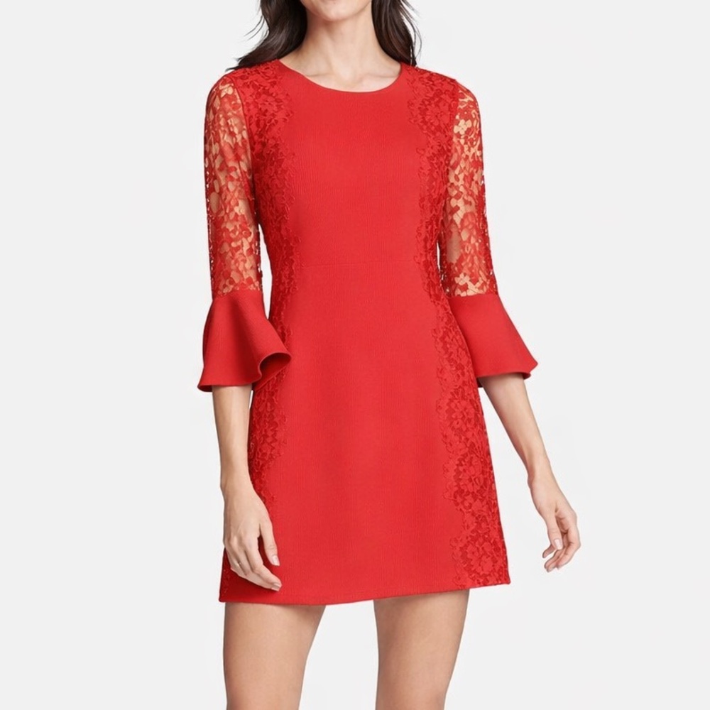 Kensie Red Lace Bell Sleeve Mini Dress Size 2 Romantic Party Date Night